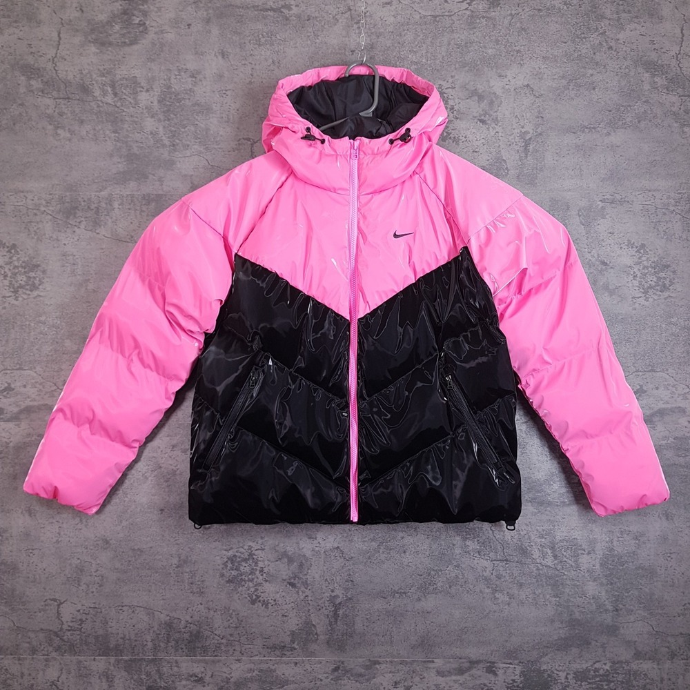 NIKE Therma-Fit Shine Puffer Jacket Womens XS Pink Black HV5242-649